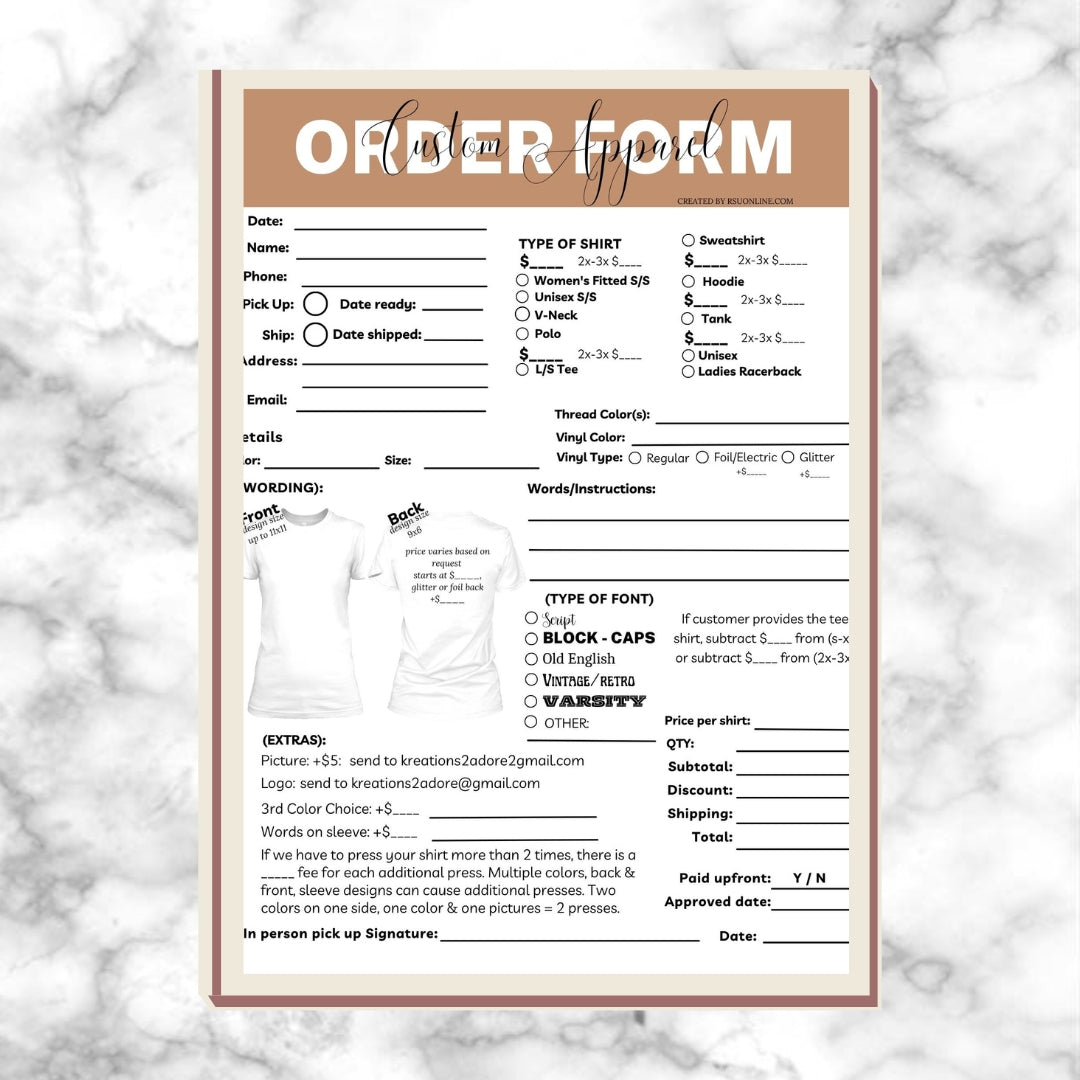 Custom Tee Shirt Form Pad